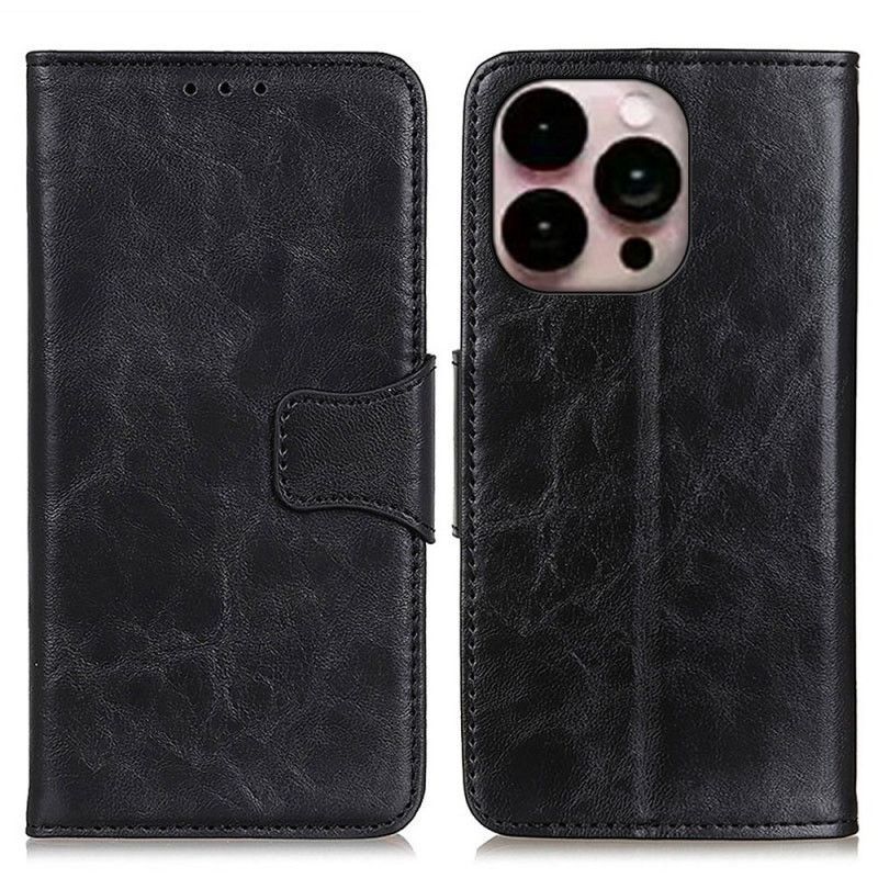 Kožené Pouzdro Na iPhone 14 Pro Max Dělená Kožená Oboustranná Spona