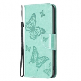 Kožené Pouzdro Na iPhone 14 Pro Max Na Lana Butterflies Printed Strappy