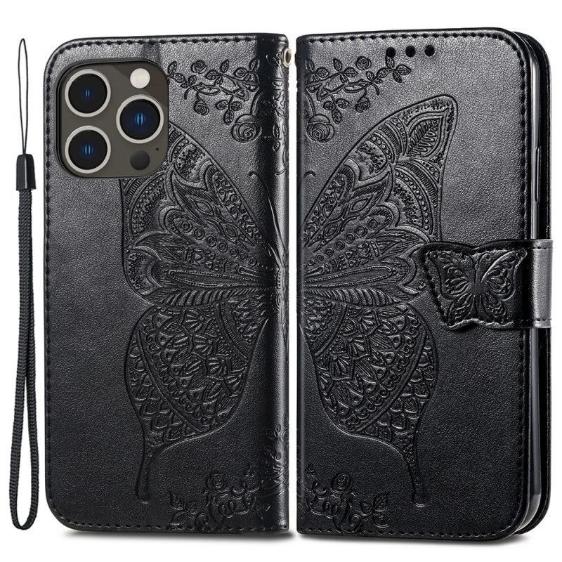 Flipové Pouzdro Na iPhone 15 Pro Barokní Motýl