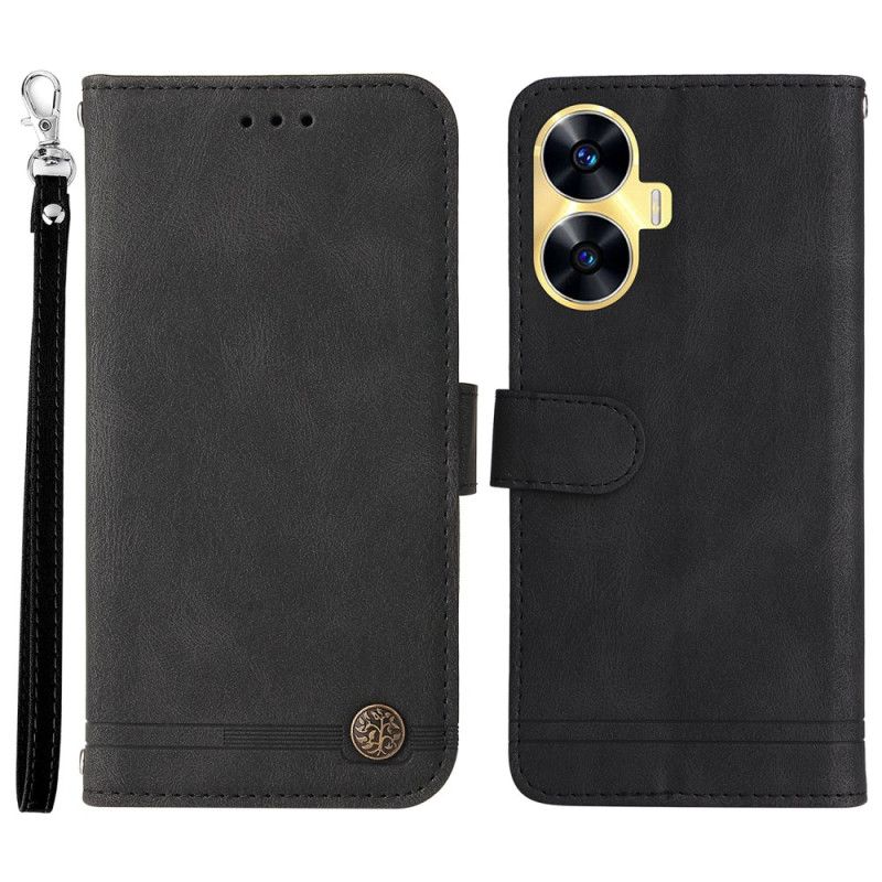 Kožený Kryt Realme C55 Dekorativní Nýt S Efektem Semiše