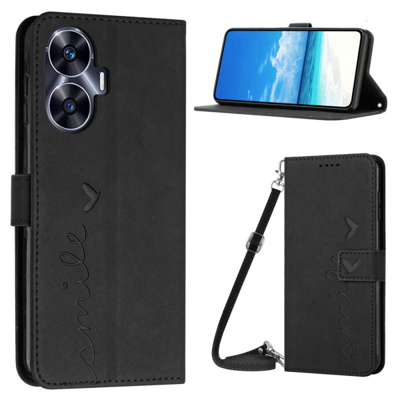 Kožený Kryt Realme C55 Úsměv S Ramenním Popruhem