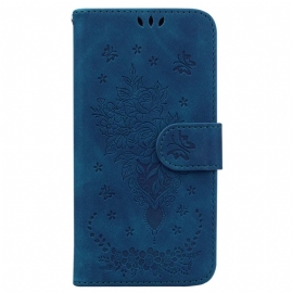 Kožený Kryt Realme C55 Vzor Růží A Motýlů