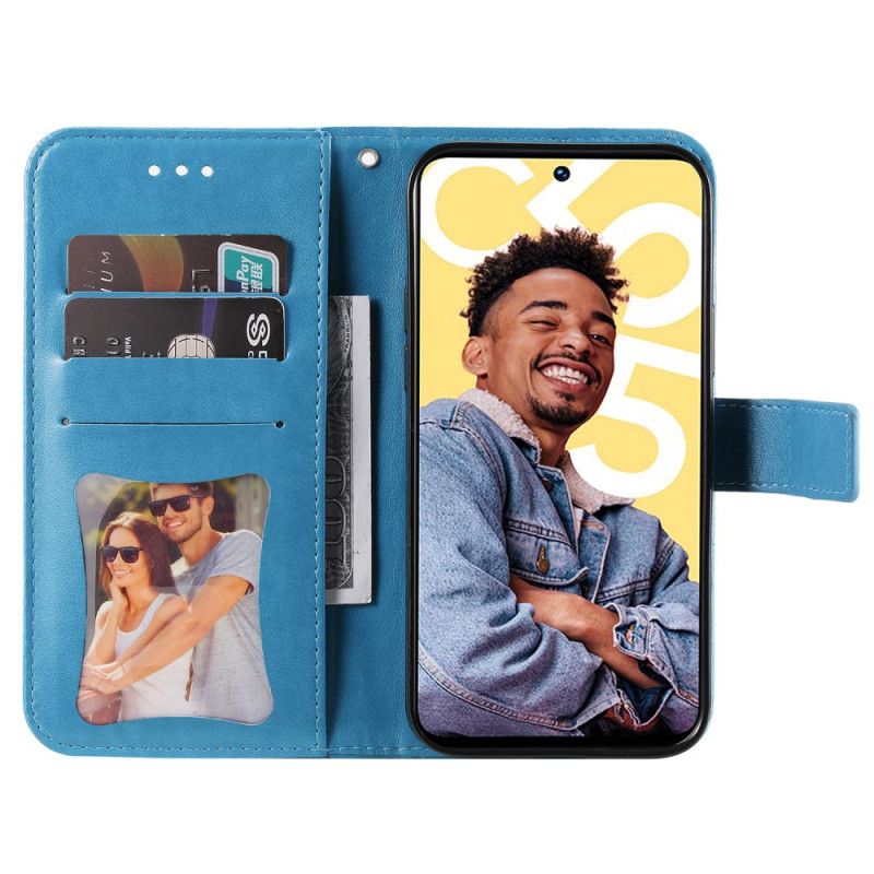 Kožený Kryt Realme C55 Řemínek S Květinovým Vzorem