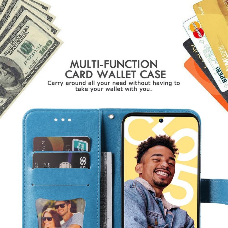 Kožený Kryt Realme C55 Řemínek S Květinovým Vzorem