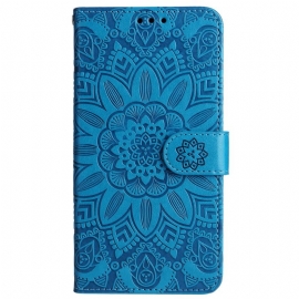 Kožený Kryt Realme C55 Řemínek Se Slunečnicovým Vzorem