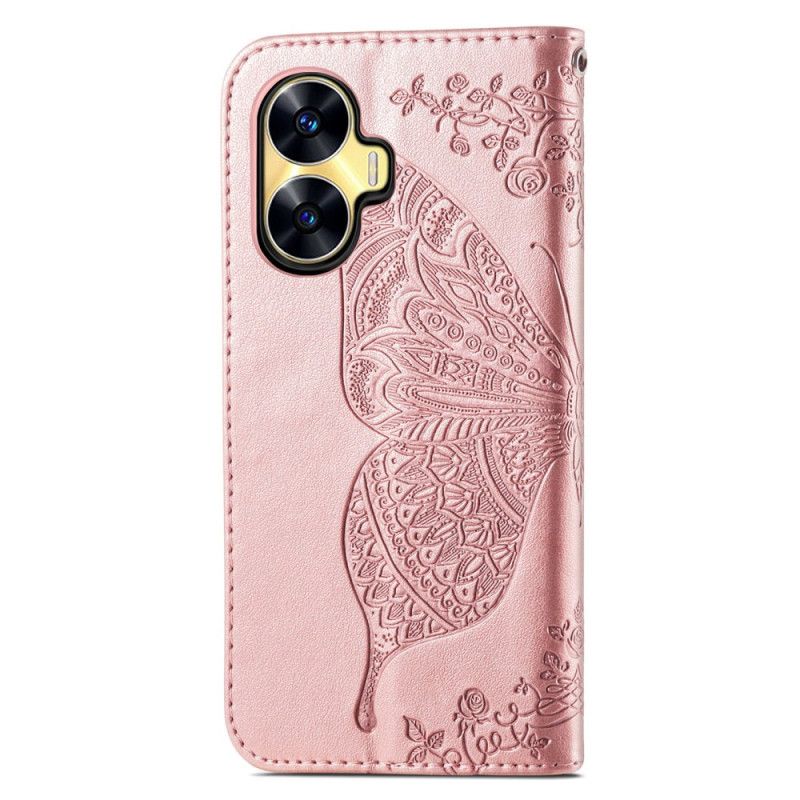 Peněženková Pouzdra Realme C55 Kryty Na Mobil Barokní Řemínek S Motýly