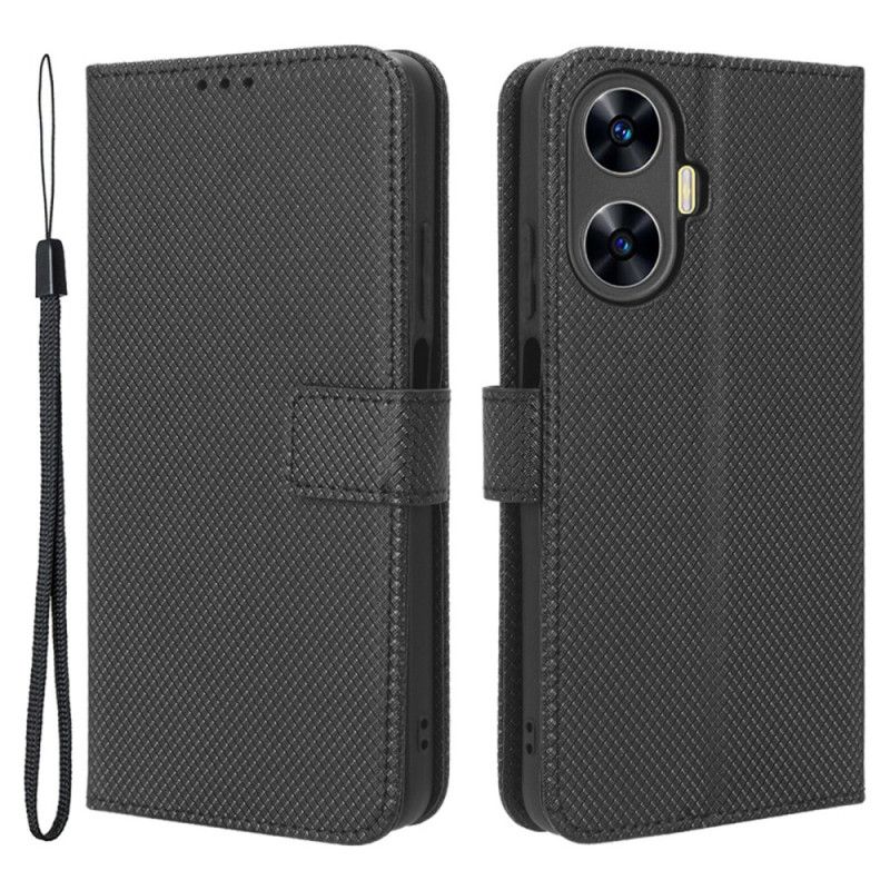 Peněženková Pouzdra Realme C55 Kryty Na Mobil Peněženka S Páskem A Texturovaným Designem