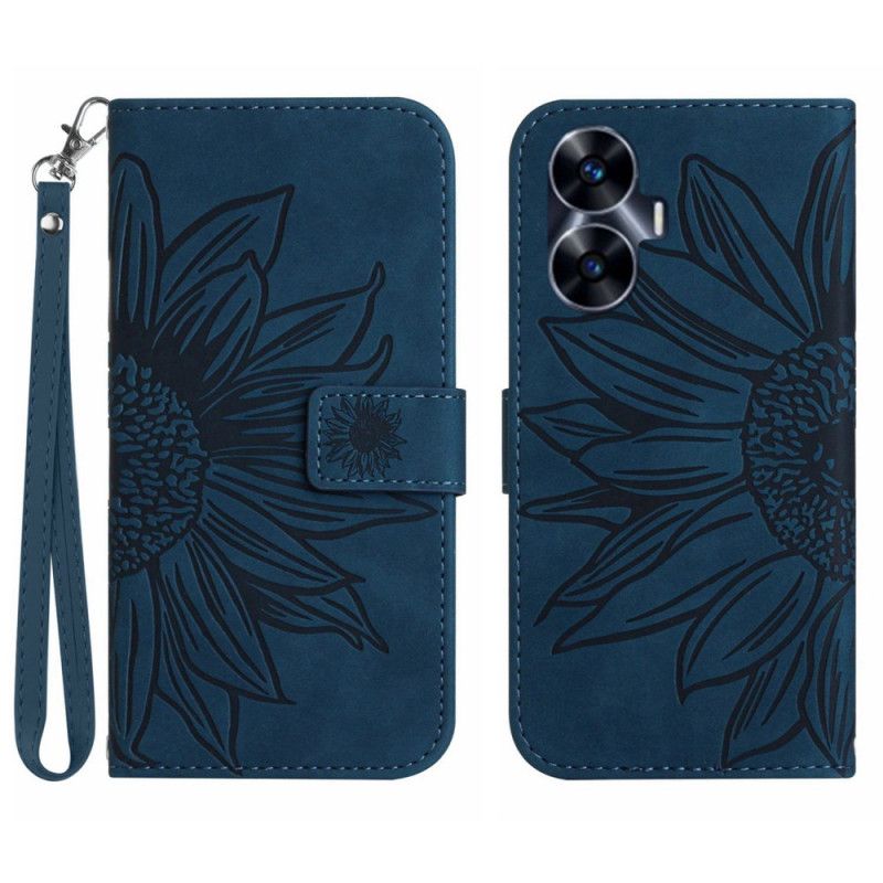 Peněženková Pouzdra Realme C55 Kryty Na Mobil Řemínek S Potiskem Slunečnic