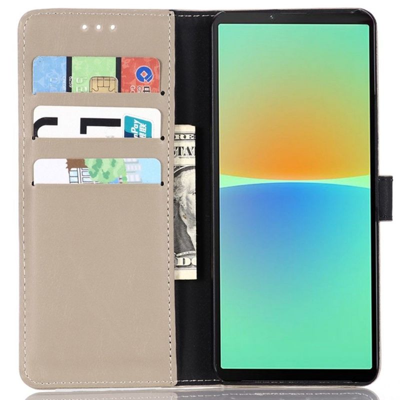 Kožené Pouzdro Folio Na Sony Xperia 10 IV Flipové Pouzdro Retro Folie Z Umělé Kůže