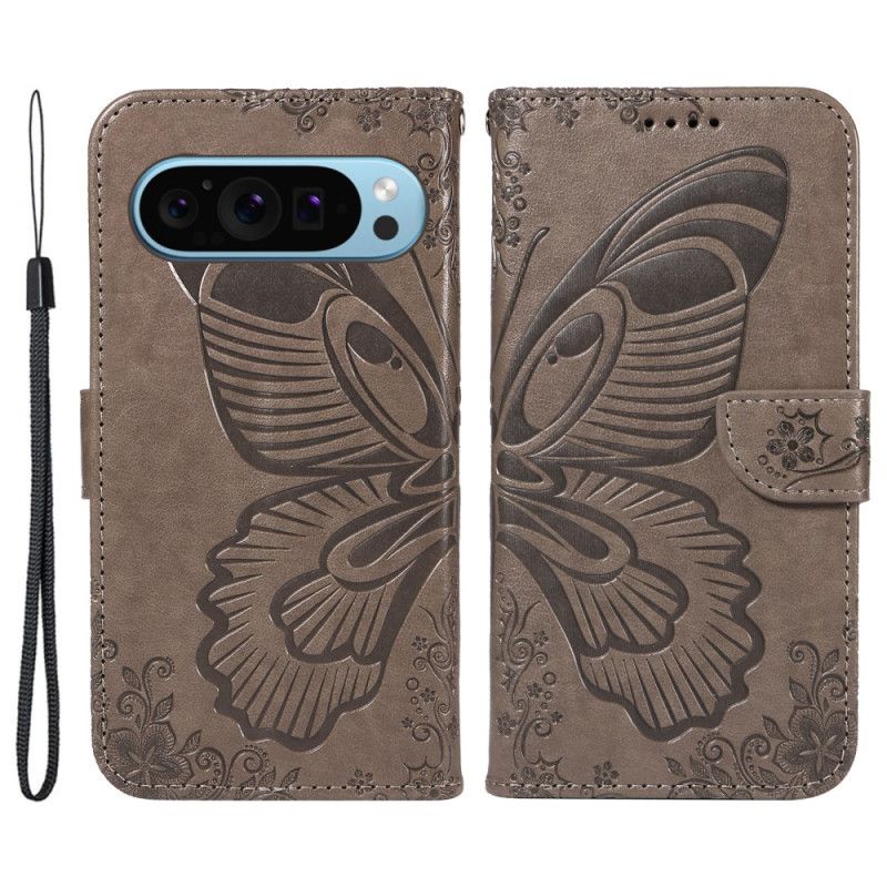 Kožený Kryt Google Pixel 9 Pro Butterfly Graphic Lanyard