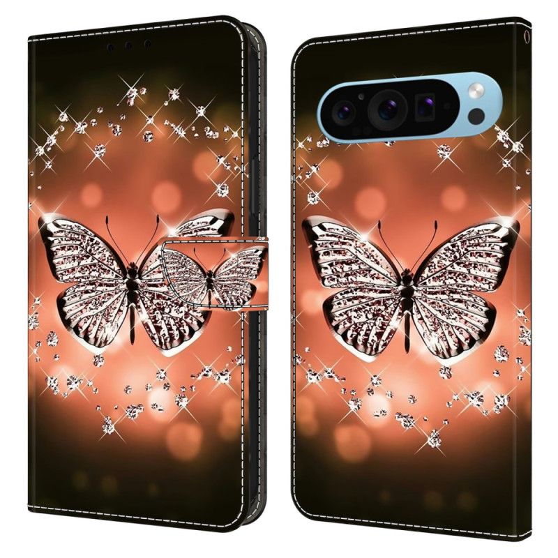 Kožený Kryt Google Pixel 9 Pro Křišťálový Motýl