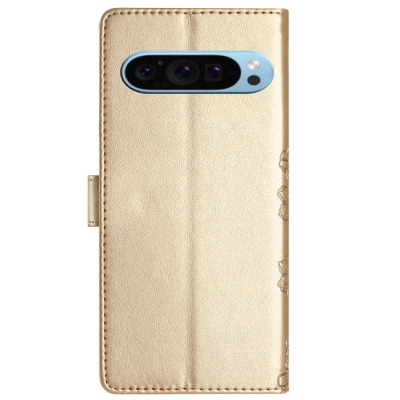 Kožený Kryt Google Pixel 9 Pro Vzor Motýlů A Květin