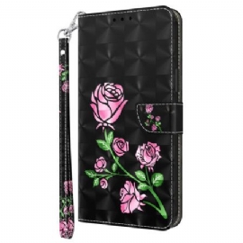 Kožený Kryt Na Google Pixel 9 Pro Popruh S Květinovým Potiskem
