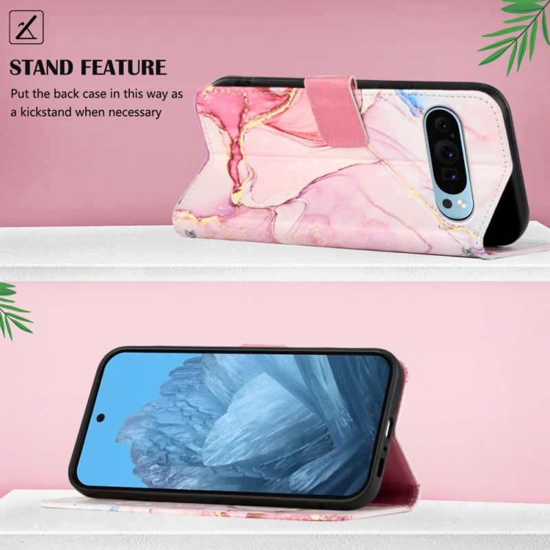 Kožený Kryt Na Google Pixel 9 Pro Styl Mramorovaného Řemínku