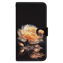 Kožený Kryt Na Google Pixel 9 Pro Zlatá Pivoňka S Řemínkem