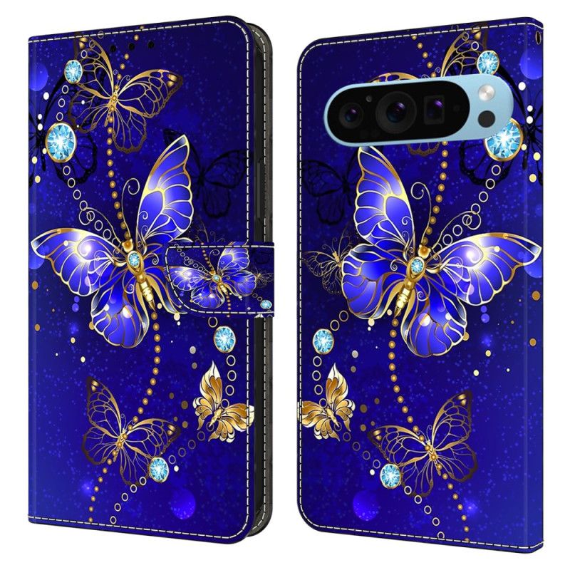 Peněženková Pouzdra Google Pixel 9 Pro Kryty Na Mobil Diamantový Motýl Na Modrém Pozadí