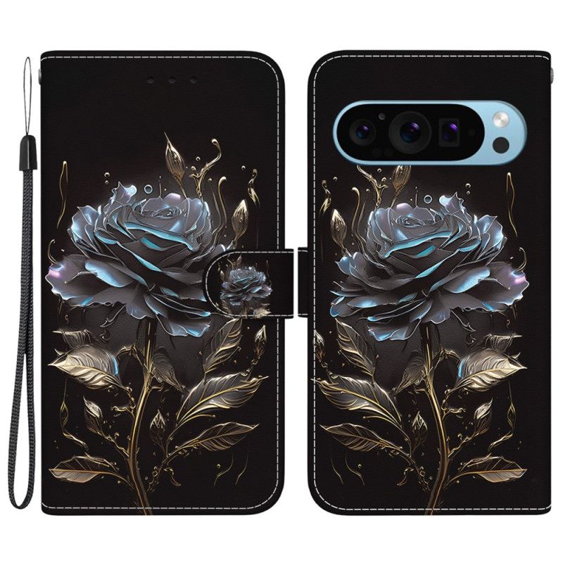 Peněženková Pouzdra Google Pixel 9 Pro Kryty Na Mobil Černá Růže S Popruhem