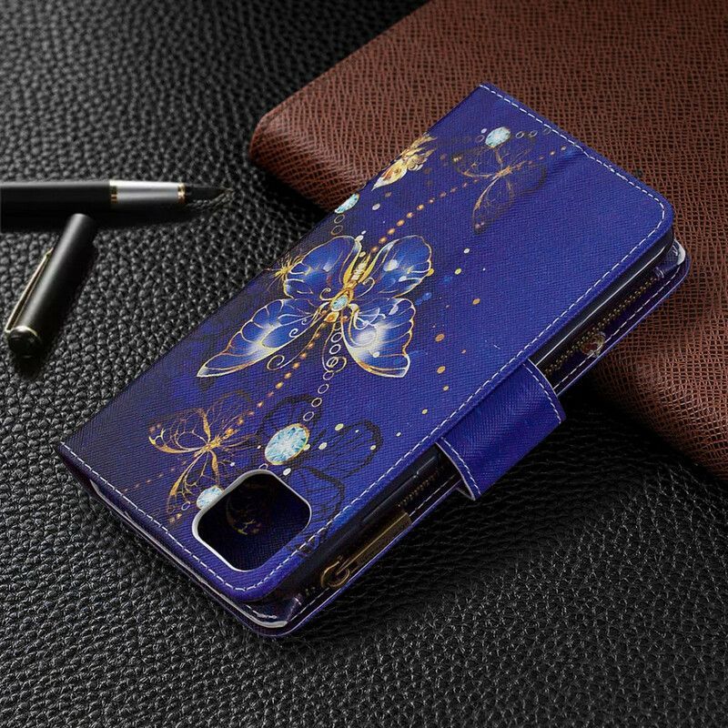 Flipové Pouzdro Na Realme C11 Kapsa Na Zip Zlatí Motýli
