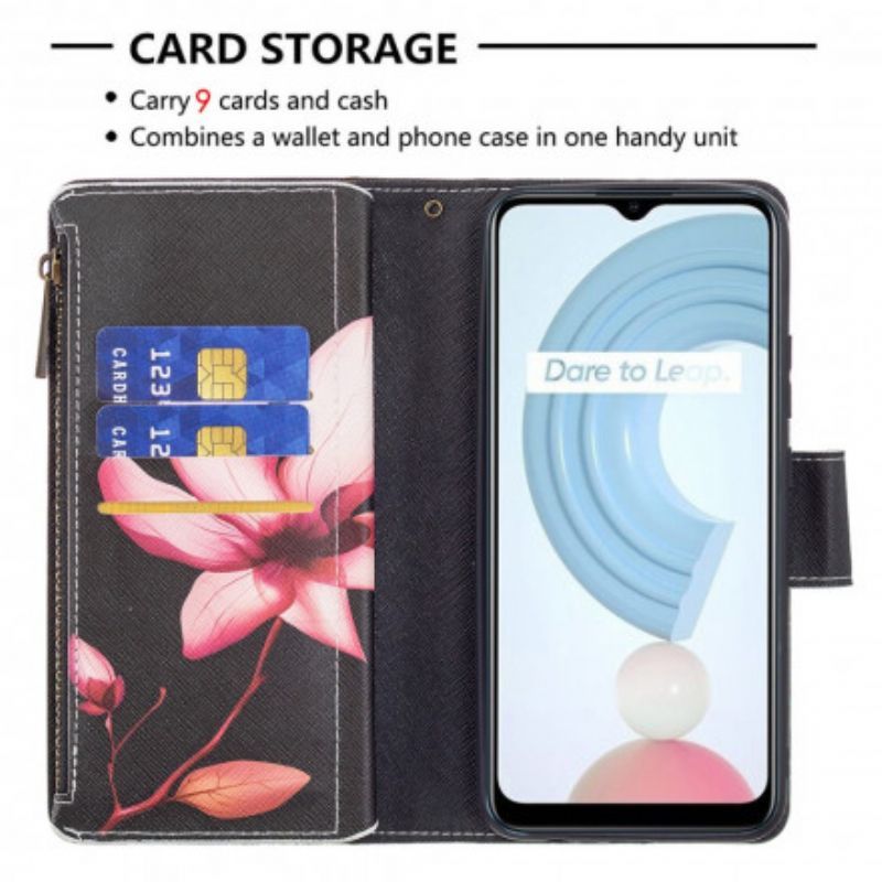 Kožené Pouzdro Na Realme C11 Květinová Kapsa Na Zip