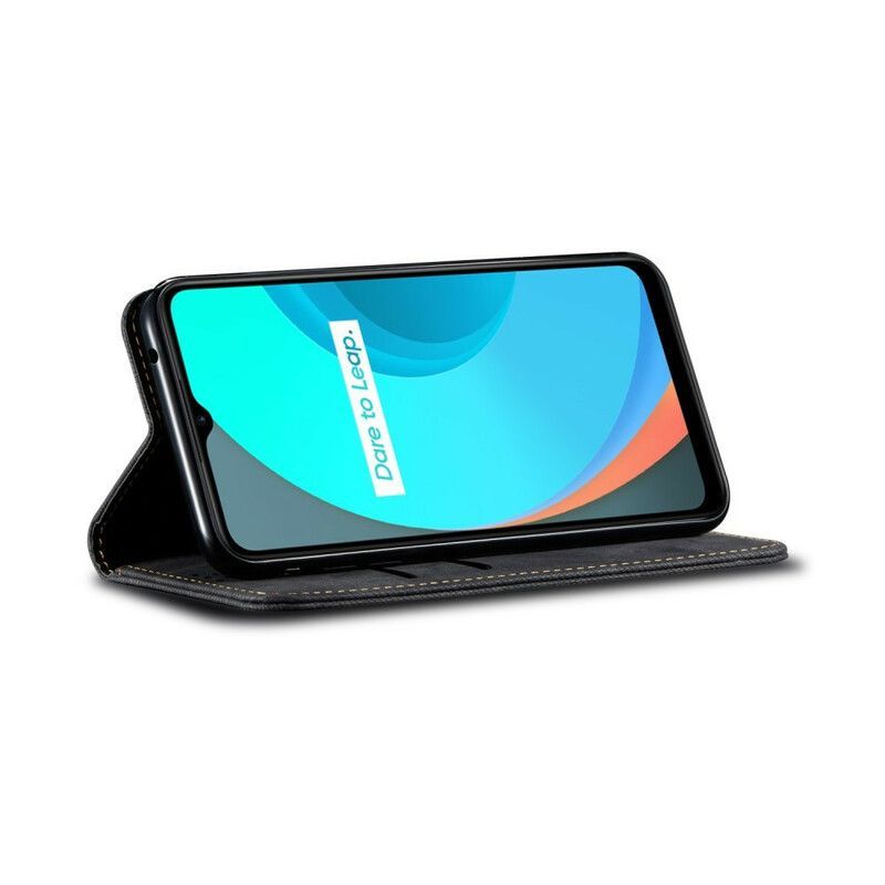 Kryty Na Mobil Na Realme C11 Flipové Pouzdro Textura Džíny Z Umělé Kůže
