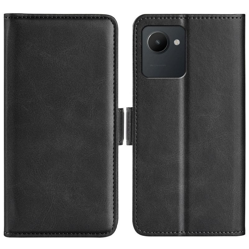Kožené Pouzdro Na Realme C30 Dvojitá Spona S Texturou Z Umělé Kůže