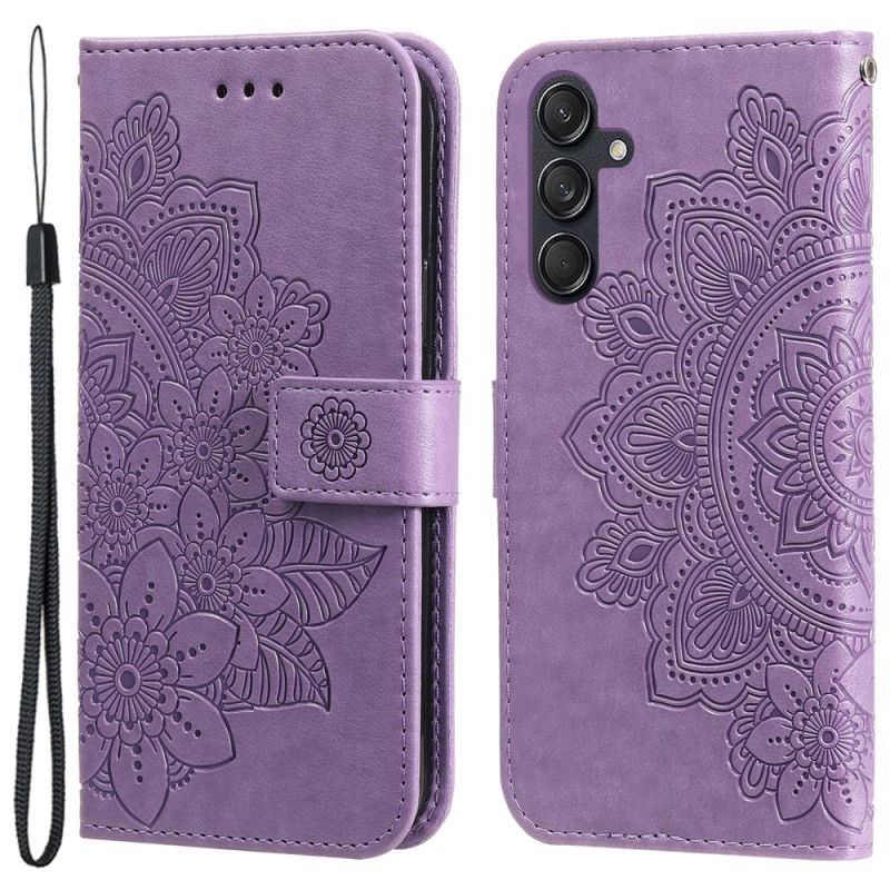 Kožený Kryt Na Samsung Galaxy M55 5g Potisk Mandaly S Páskem