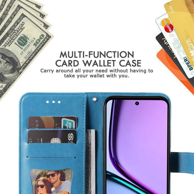 Kožený Kryt Realme C67 Květinový Vzor S Páskem