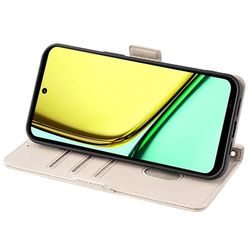 Kožený Kryt Realme C67 Zlatý Řetízek