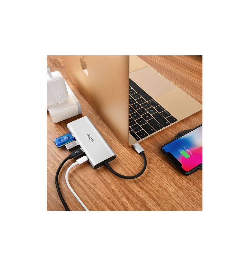 Adaptér Usb-C Na Hdmi / Usb Hub Pro Počítač – Stříbrný