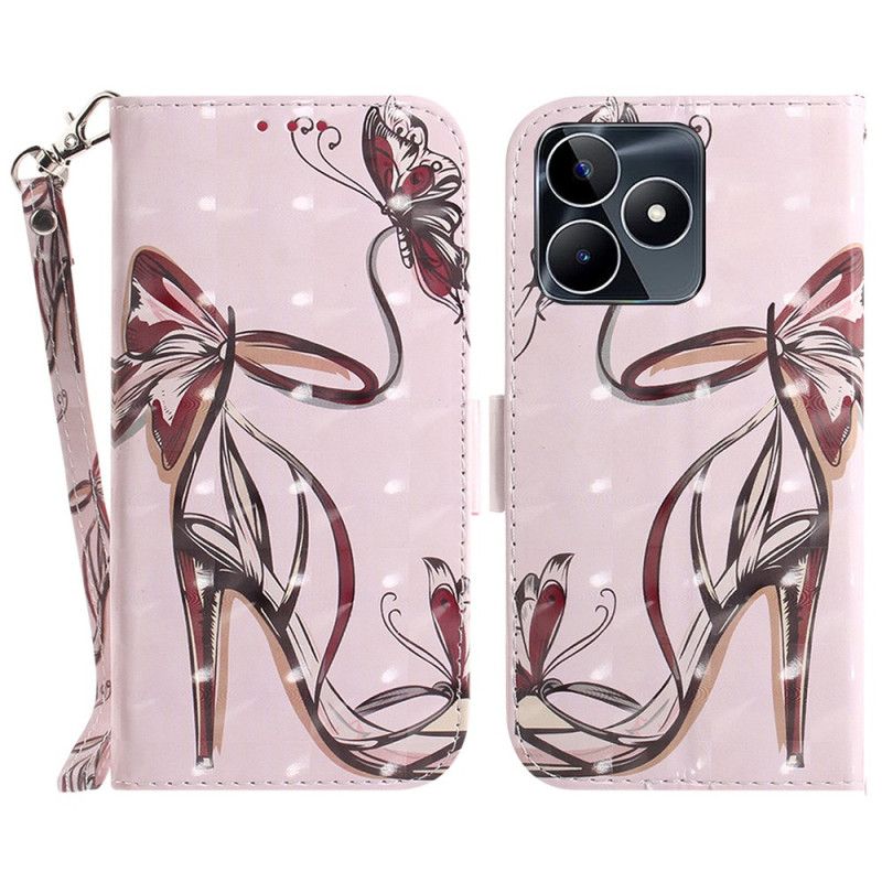 Kožený Kryt Na Realme C53 Držák Na Boty Na Podpatku A Šňůrkou