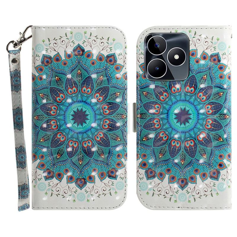 Kožený Kryt Realme C53 Držák S Zelenou Mandalou A Šňůrkou