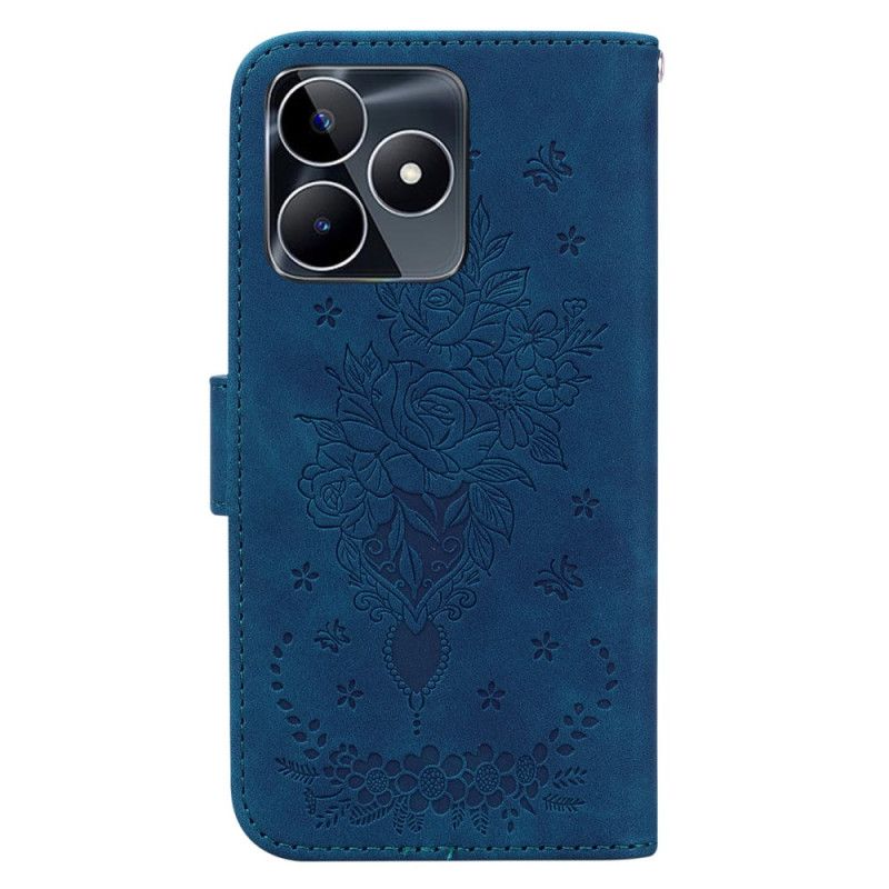 Kožený Kryt Realme C53 Vzor Růže A Motýla