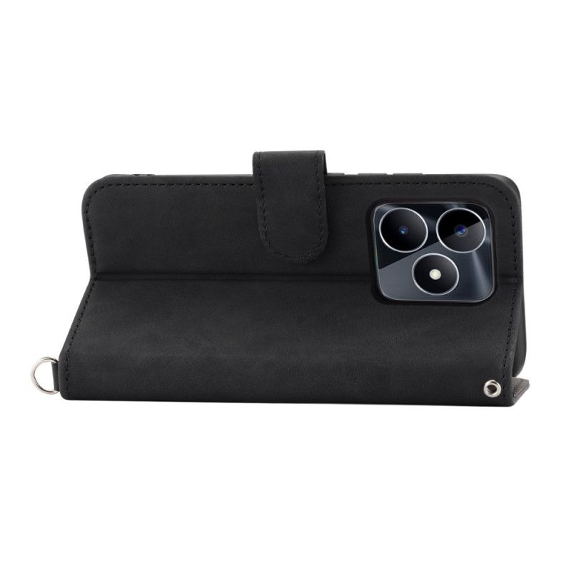 Peněženková Pouzdra Realme C53 Kryty Na Mobil Květinový Vzor S Popruhem A Ramenním Popruhem