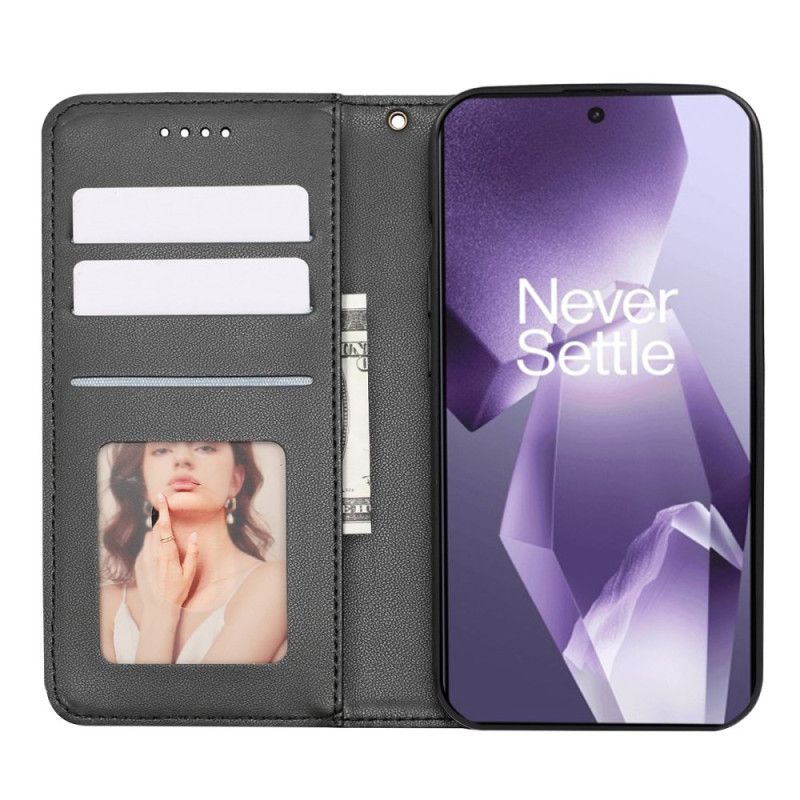 Kožené Pouzdro Folio Na Oneplus 13r Peněženka S Kostkovaným Vzorem