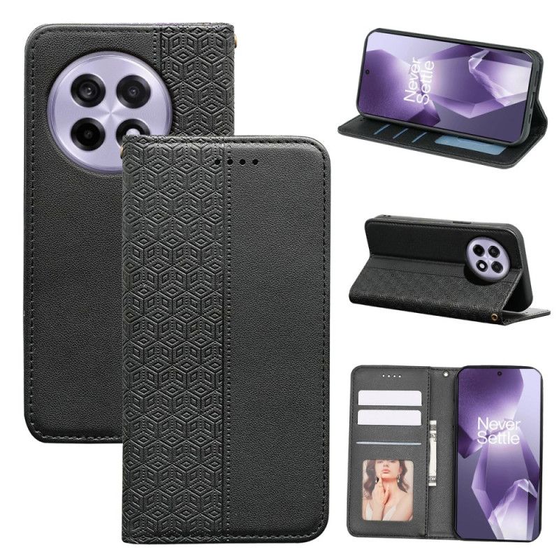 Kožené Pouzdro Folio Na Oneplus 13r Peněženka S Kostkovaným Vzorem