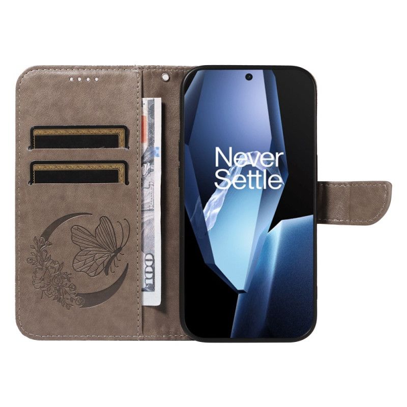 Kožený Kryt Na Oneplus 13r Peněženka S Motýlím Vzorem