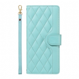 Kožený Kryt Na Oneplus 13r Prošívaná S Popruhem A Ramenním Popruhem