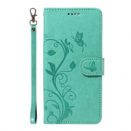 Kožený Kryt Na Oneplus 13r Řemínek S Květinovým Vzorem