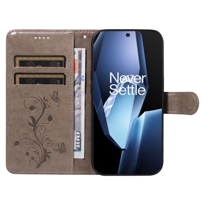 Kožený Kryt Na Oneplus 13r Řemínek S Květinovým Vzorem