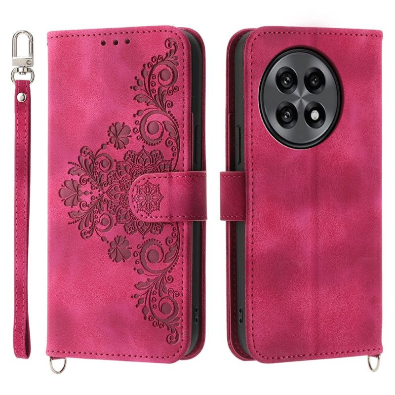 Kožený Kryt Oneplus 13r Semišová Krajková Peněženka S Popruhem A Ramenním Popruhem