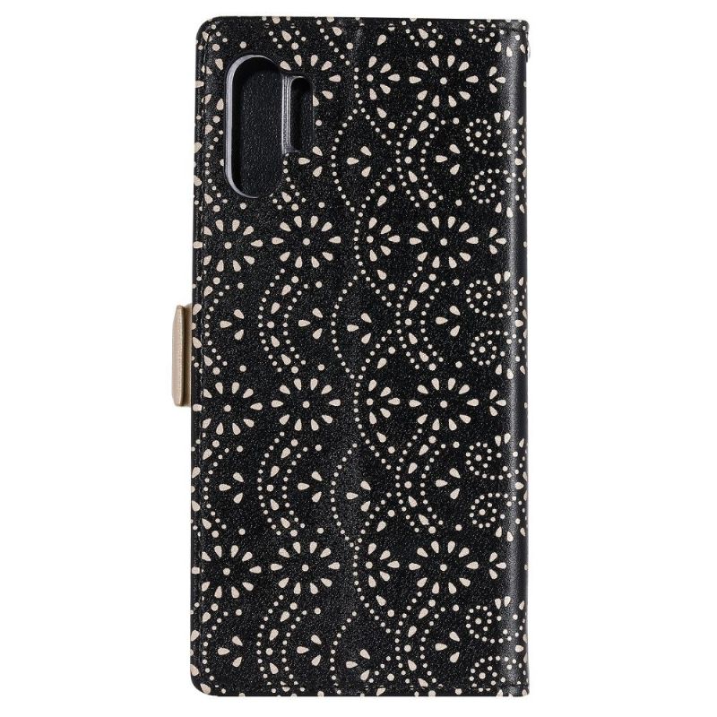 Flipové Pouzdro Na Samsung Galaxy Note 10+ / Note 10+ 5G Krajkový Vzor S Páskem