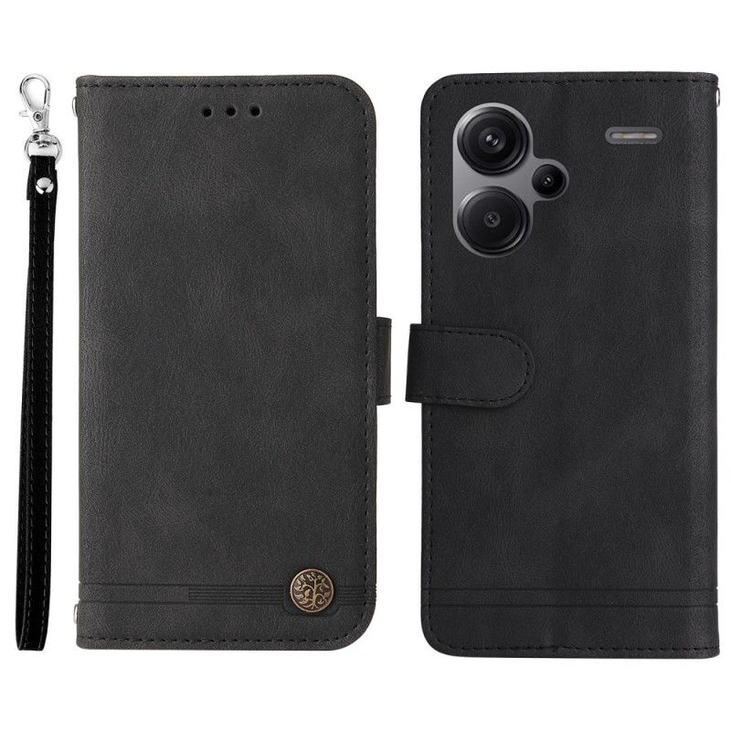 Kožený Kryt Na Xiaomi Redmi Note 13 Pro Plus 5g Ozdobný Nýt S Popruhem