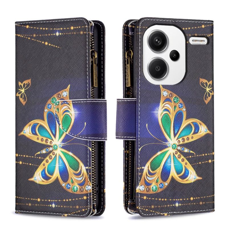 Kožený Kryt Na Xiaomi Redmi Note 13 Pro Plus 5g Peněženka S Štrasovými Motýly