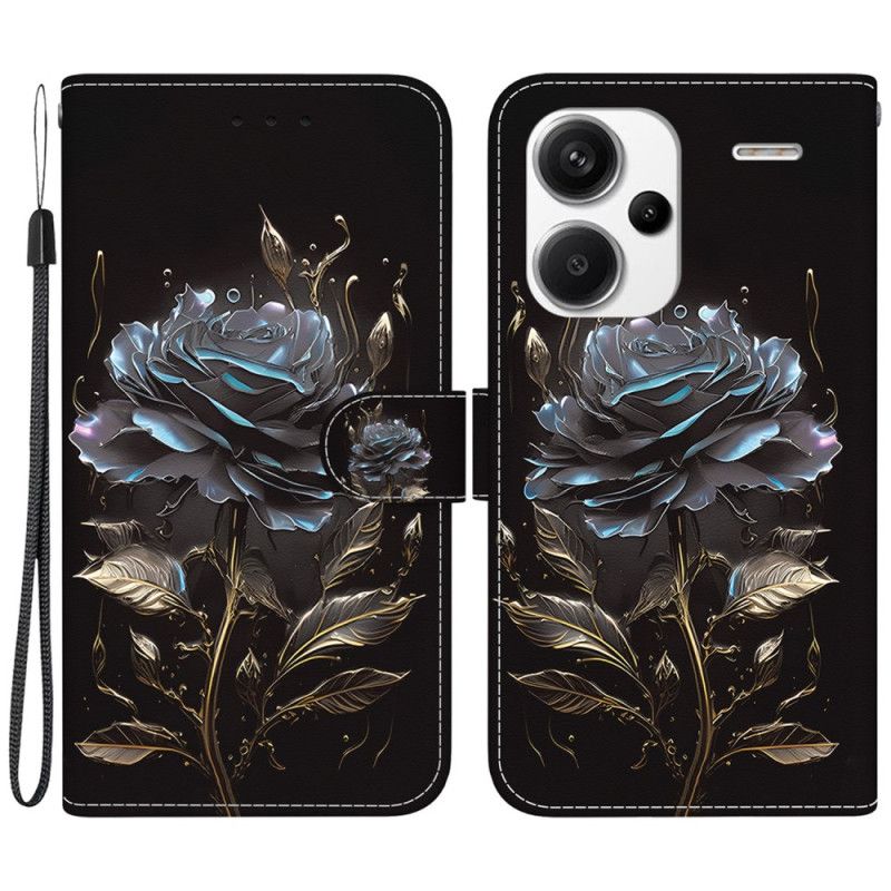 Peněženková Pouzdra Xiaomi Redmi Note 13 Pro Plus 5g Kryty Na Mobil Černá Růže S Popruhem