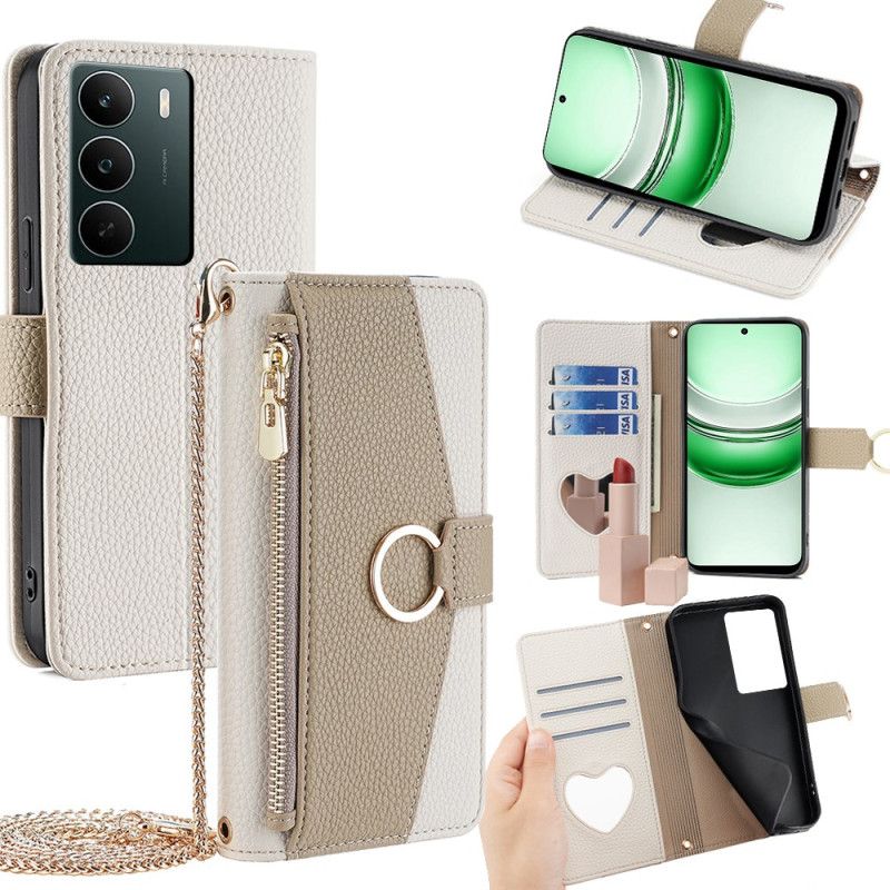 Kožený Kryt Realme C71 Peněženka Se Zrcátkem A Řetízkem