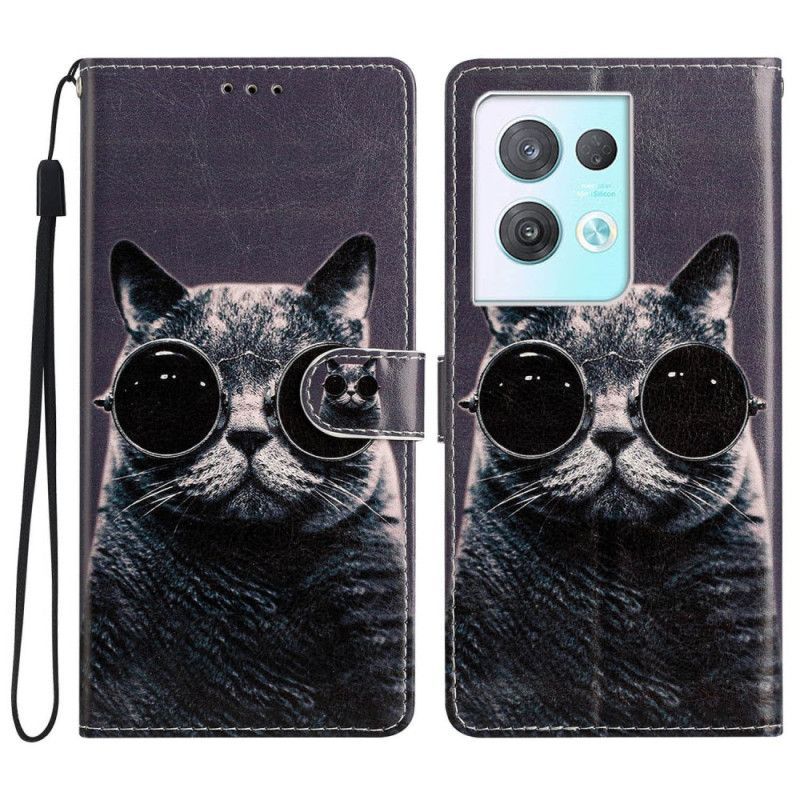 Flipové Pouzdro Na Oppo Reno 8 Pro Na Lana Brýle Cat Strappy
