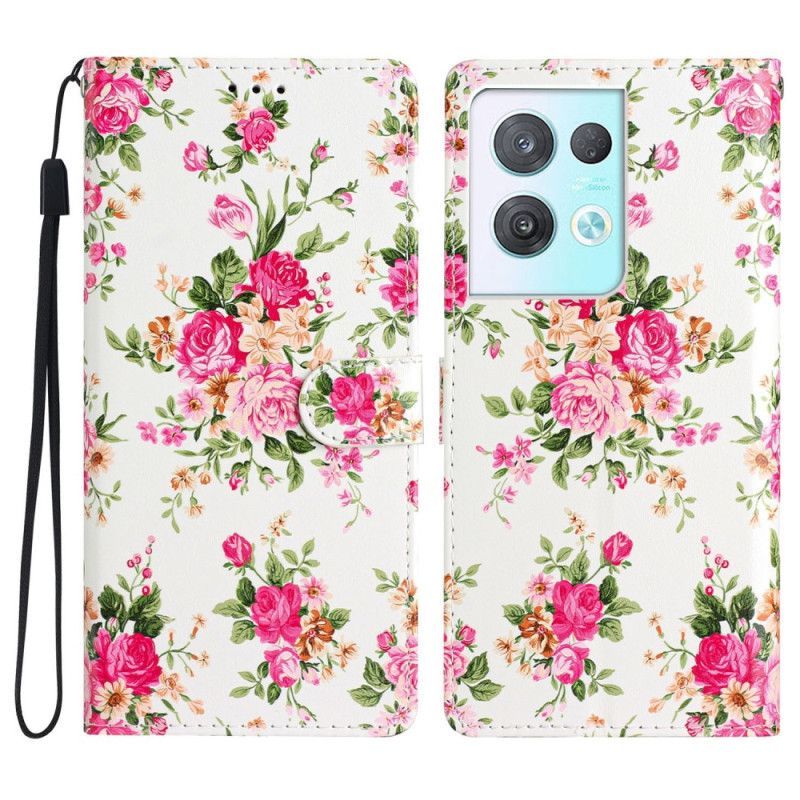 Flipové Pouzdro Na Oppo Reno 8 Pro Na Lana Popruh Liberty Flowers
