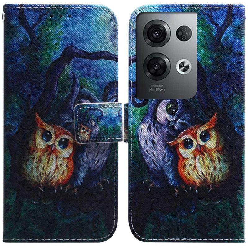 Flipové Pouzdro Na Oppo Reno 8 Pro Na Lana Strappy Owls Malování