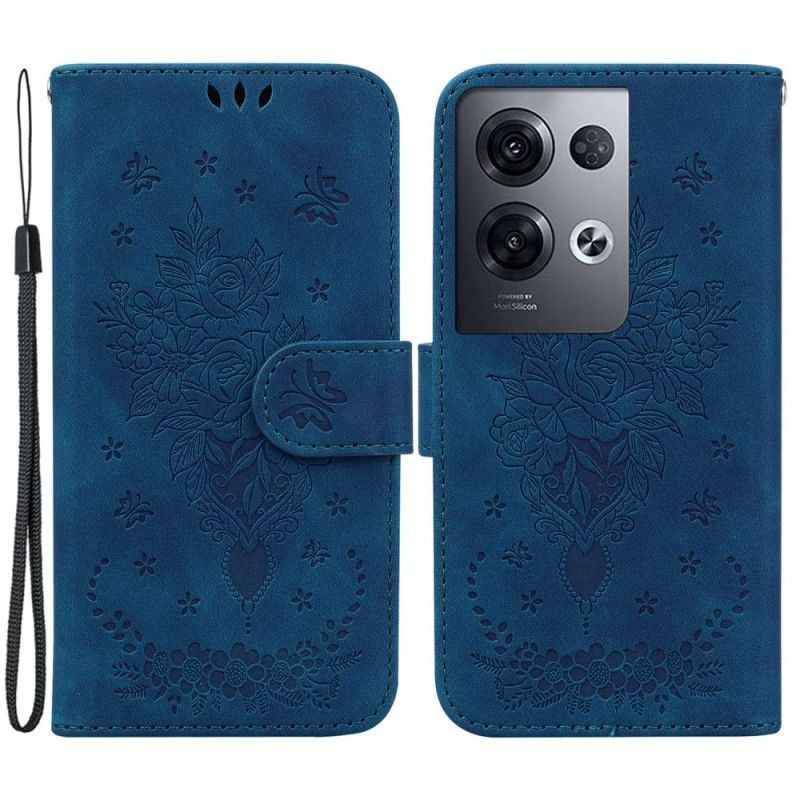 Flipové Pouzdro Na Oppo Reno 8 Pro Na Lana Strappy Růže A Motýli