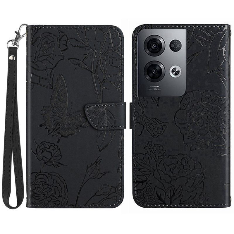 Flipové Pouzdro Na Oppo Reno 8 Pro Motýli S Lanyardem